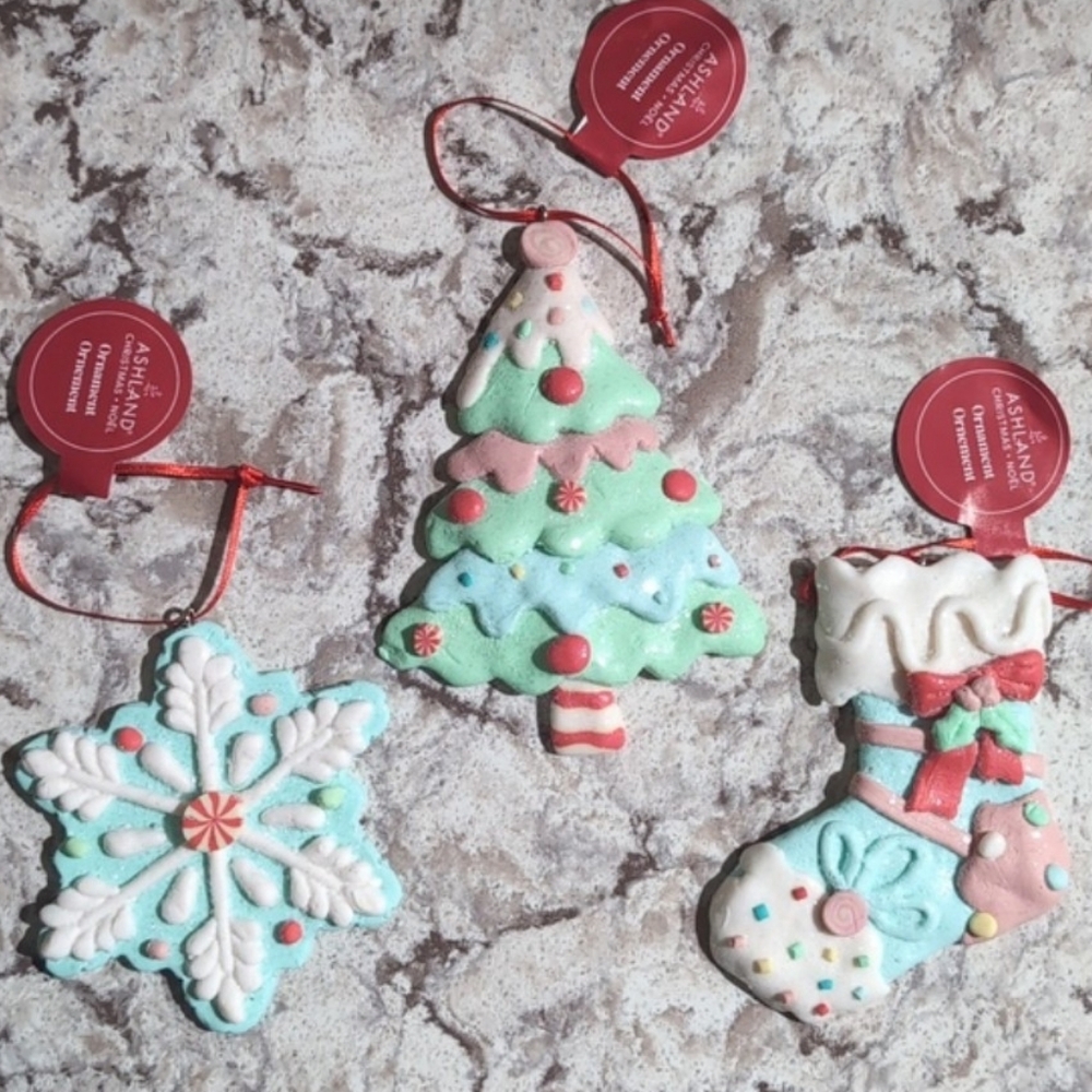 Ashland Festive Iced Cookie Clay Ornaments, 3 Pack, Pastel w/ Allover Shimmer ❄️